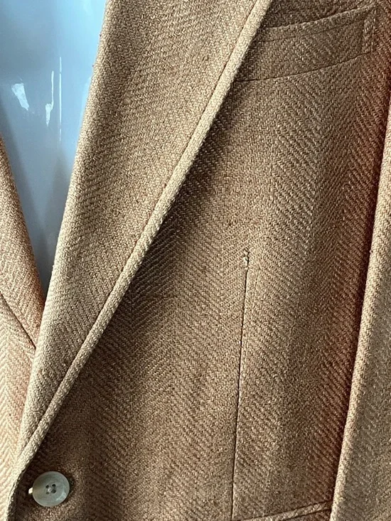 Vintage 80s Lands’ End 100% Wool Blazer 42R Tan Herringbone USA Tailored - Picture 11 of 11